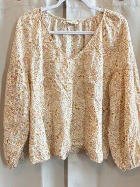 A New Day‎ Womens Top Paisley Coastal Cowgirl Puff Sleeve Size 2XL Cottage 19213